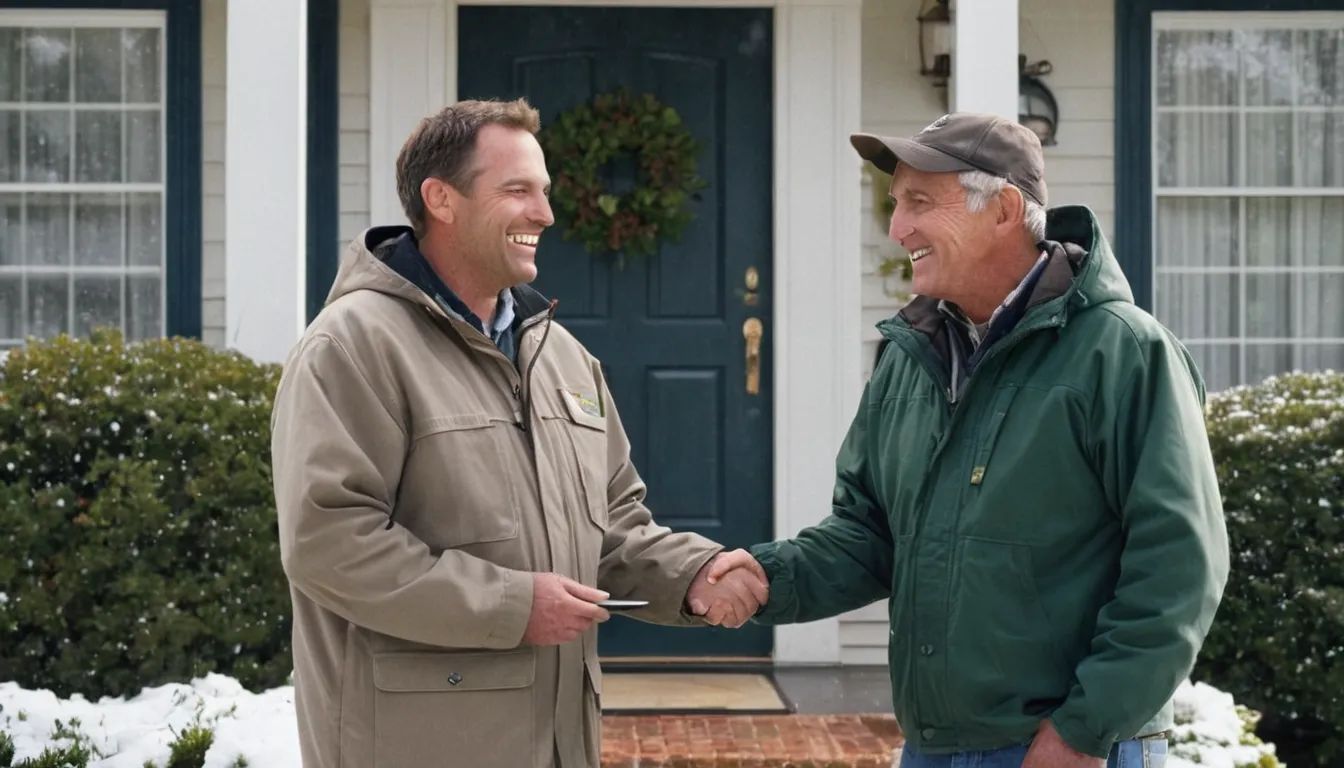 A homeowner in Jersey City talking with a friendly pest control provider at the front door of a house